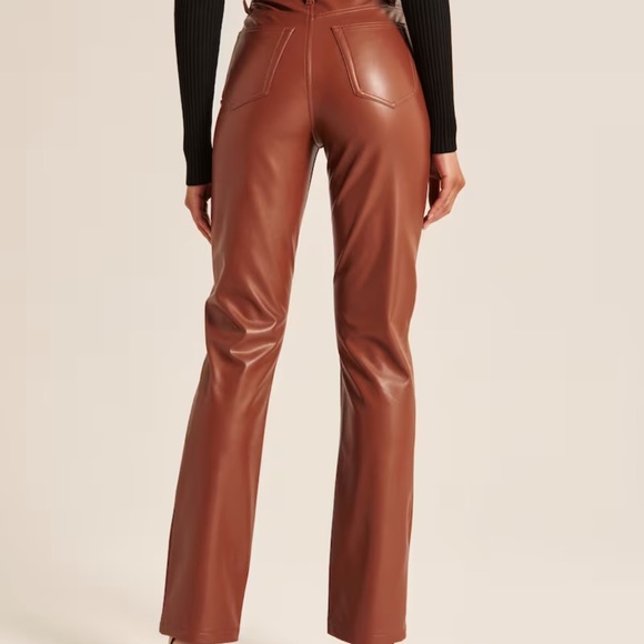 NWT Abercrombie & Fitch Vegan Leather 90s Straight Pants Brown - Picture 3 of 8